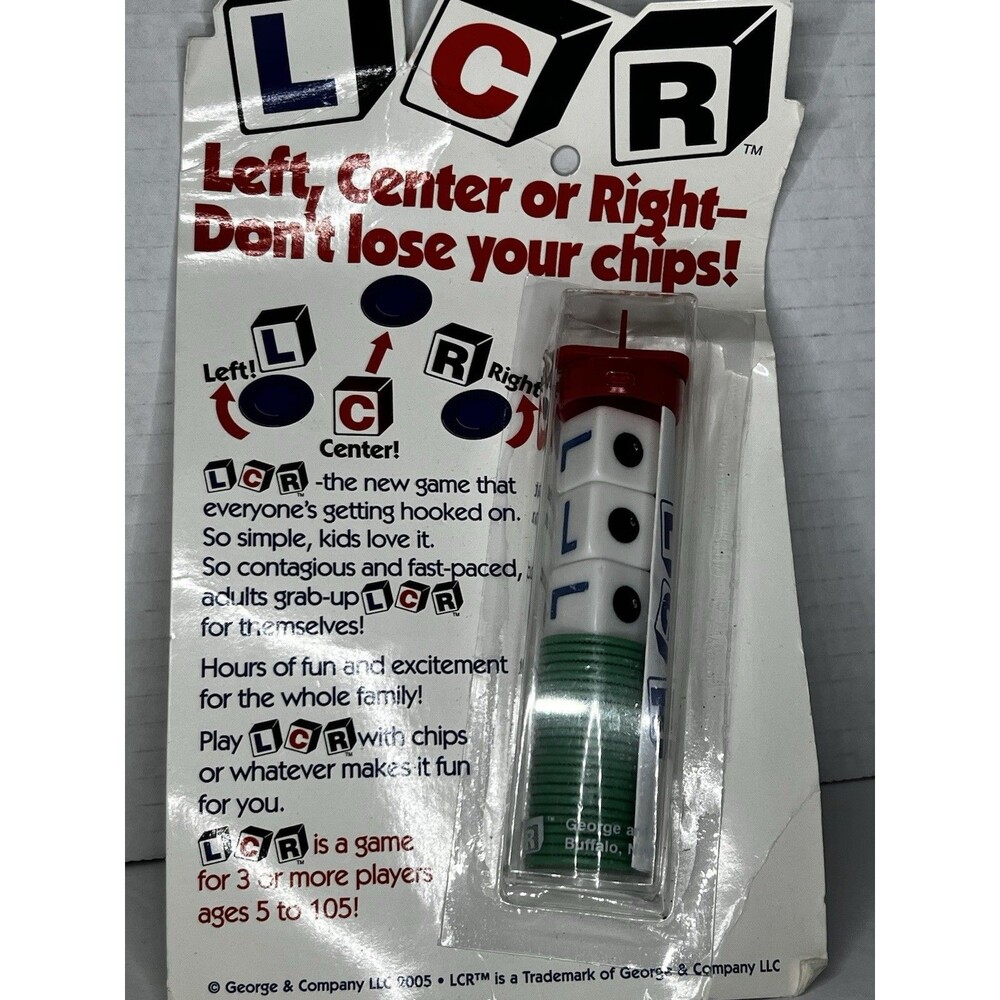 Original LCR Left Center Right Dice Game 2005 Complete With Dice & Chips (NEW)